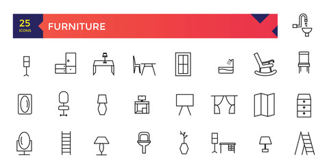 Fototapeta na wymiar Set of furniture line icons household appliances icons set.