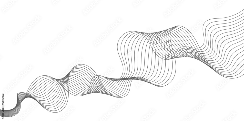 Leinwandbilder Abstract grey, white smooth element swoosh speed wave modern stream background. Wave with lines created using blend tool. Abstract frequency sound wave lines and twisted curve lines background.