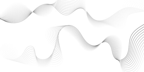 Abstract grey, white smooth element swoosh speed wave modern stream background. Wave with lines created using blend tool. Abstract frequency sound wave lines and twisted curve lines background.