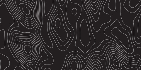 Abstract white on black background Topographic line map pattern. Contour elevation topographic and textured Background Modern design with black background with topographic wavy patte.