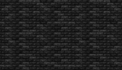 Vector black brick wall pattern horizontal background. Flat dark wall texture. Black textured brickwork for print, paper, design, decor, photo background, wallpaper.