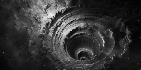 Black and white vortex reality twisting in mesmerizing patterns. - obrazy, fototapety, plakaty