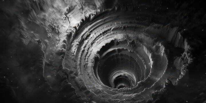 Black and white vortex reality twisting in mesmerizing patterns.