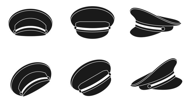 Captain hat icon set. front view and side view. vector illustration isolated on white background.
