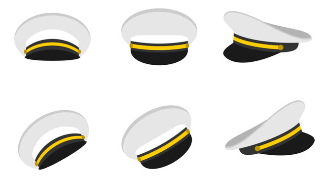Captain hat front view and side view. vector illustration isolated on white background.