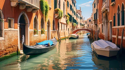 Fotobehang Narrow canal with gondola in Venice, Italy. © Ashley