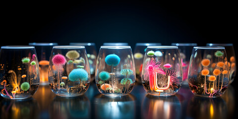 A jellyfish in a fish tank with a black background 