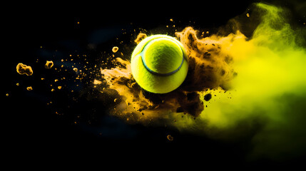 Professional photo of tennis court, racket and ball staged