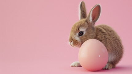 Naklejka na ściany i meble Cute Rabbit with Easter Celebration Egg on Pink 