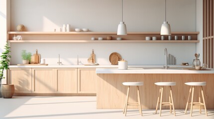 Fototapeta na wymiar ideas for kitchen space including chairs, washing place, tap, lamp, chairs, kitchen cupboards, dining table that are simple and minimalist but still give a clean and elegant impression.