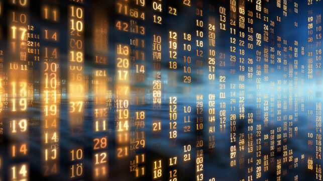 Abstract background of glowing binary code or row and column of programming languages in digital space
