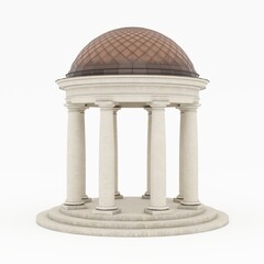 Classic round pergola with columns and domed roof. High resolution photorealistic 3d rendering isolated on white background © SodaPro