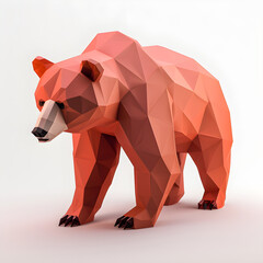Low poly brown bear illustration, origami style bear illustration on solid light bright background