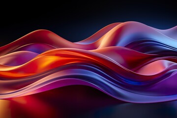 3d render, abstract modern neon background, red blue glowing wavy lines, fashion curvy ribbon,