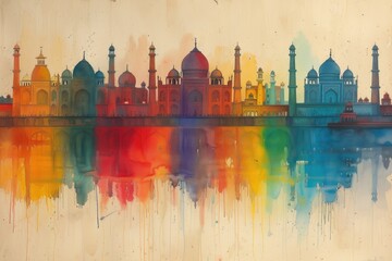 design watercolour painting of ramadan decoration and islamic greeting card background