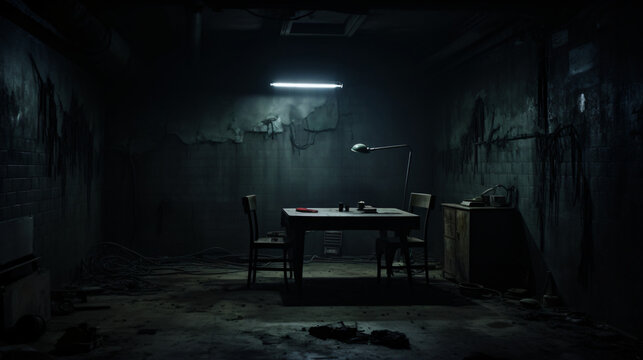 Dark gritty interrogation room
