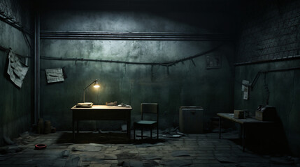 Dark gritty interrogation room - obrazy, fototapety, plakaty