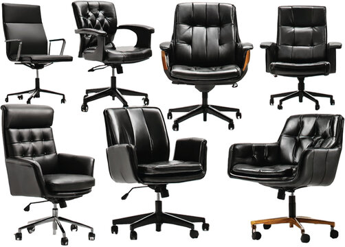 Black leather office chair set isolated on white