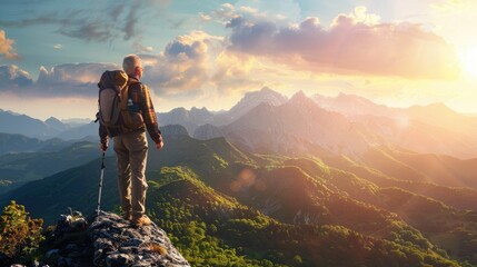 Retired Adventurer Embracing the Majestic Mountainscape: A Journey of Retirement Bliss