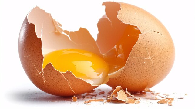 Cracked egg on a white background.