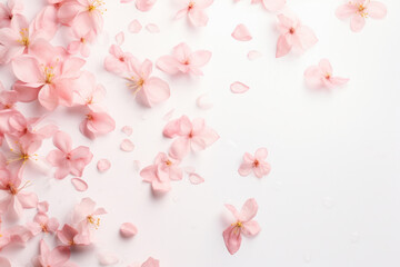 Obraz na płótnie Canvas Serene Petal Drift: Soft Pink Blossoms on a Cool Blue Backdrop