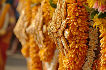 The intricate designs of the Vel, a symbol of Lord Murugan, carried by devotees during the Thaipusam procession. Selective focus. - obrazy, fototapety, plakaty