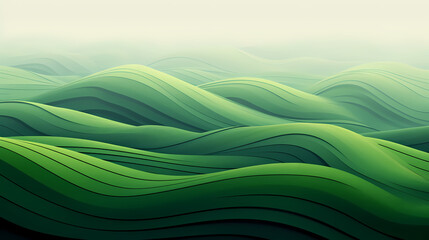 Grassy hillsides meet in a landscape painting