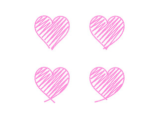鉛筆落書きハートセット：ピンク雑塗り
