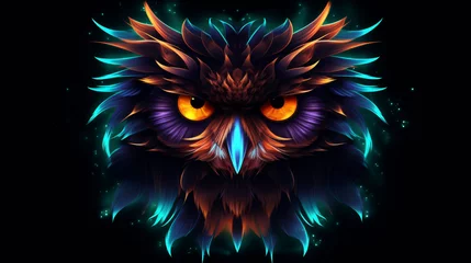 Rolgordijnen neon glowing owl © franklin