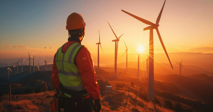 Eco Engineer Monitoring Wind Energy Progress
