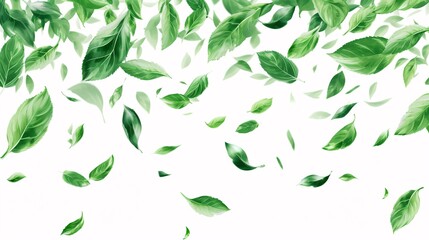 Fluttering emerald foliage displays as an environmentally-friendly design element for herbal tea and beauty products, promoting a healthy lifestyle. - obrazy, fototapety, plakaty