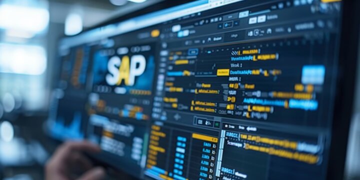 Global Business Solutions at Your Fingertips: A Futuristic Holographic Display of SAP Software, Symbolizing Advanced Enterprise Resource Planning, Generative AI