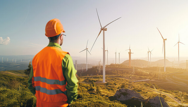 Windmill Engineer Assessing Renewable Energy Site
