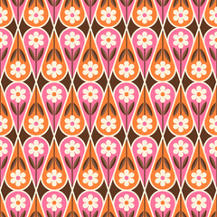 Retro cute geometric flower seamless pattern background