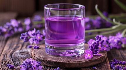 Obraz na płótnie Canvas Aromatic lavender syrup in a glass. Premium image.