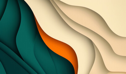 an orange and green design stands against a white silhouette, reminiscent of color field minimalism and futuristic chromatic waves.