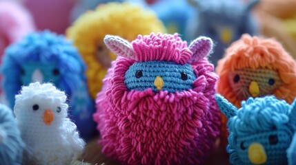 Yarn pom-pom animals Create fluffy and adorable pom-pom animals like sheep, bunnies, or owls using colorful yarn. Capture them in a playful arrangement in 8K UHD close-up.