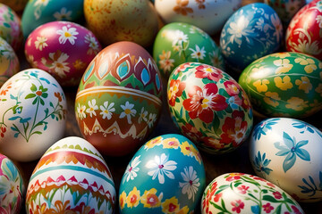 Fototapeta na wymiar Colorful Easter eggs in a basket with an isolated background