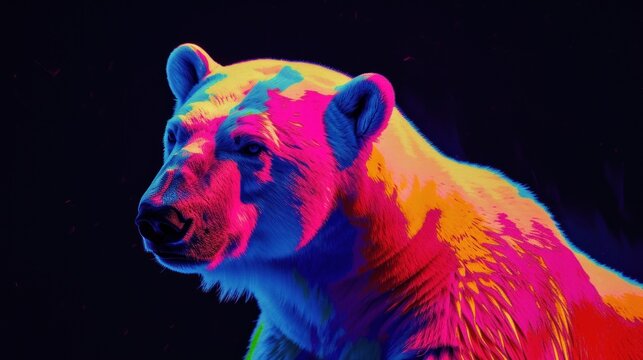  a close up of a bear's face with a multi - colored paint job on it's face.