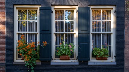 Fototapeta na wymiar Amsterdam home features beautiful windows.