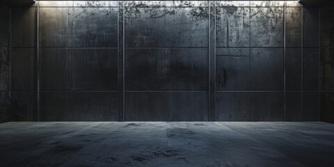 An empty space with a concrete wall and light to indicate is presented, characterized by darkly detailed, photorealistic representation
