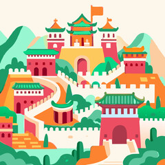Great Wall of China colorful vector