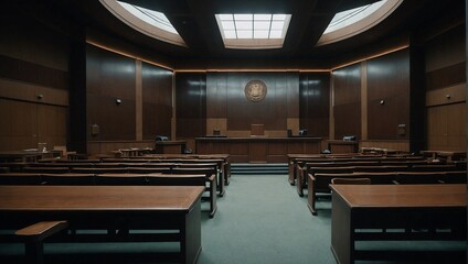Empty wood interior courtroom without any text