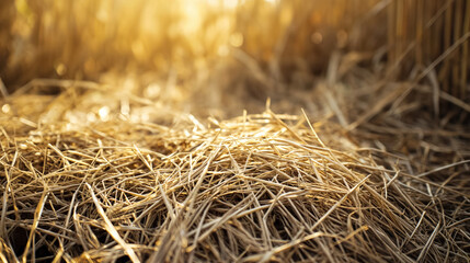 Sunlight shining on a golden haystack.
