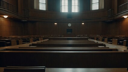 Empty wood interior courtroom without any text