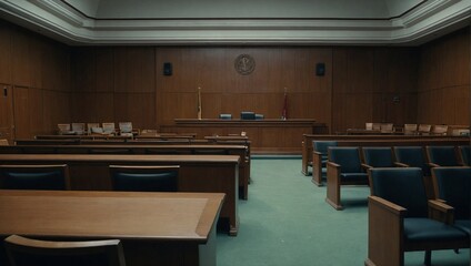 Empty wood interior courtroom without any text