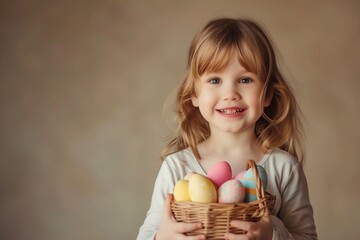 little child with easter eggs