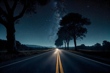 A view of a highway road at night