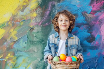 little child with easter eggs