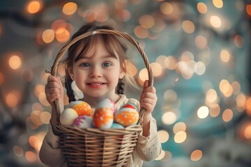 Fototapeta na wymiar little child with basket of Easter eggs